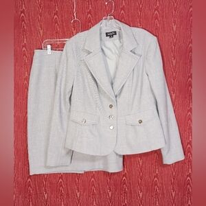 ISABELLA 2 Piece Sz 14 Gray Long Sleeve Collared Button Skirt Suit Women's